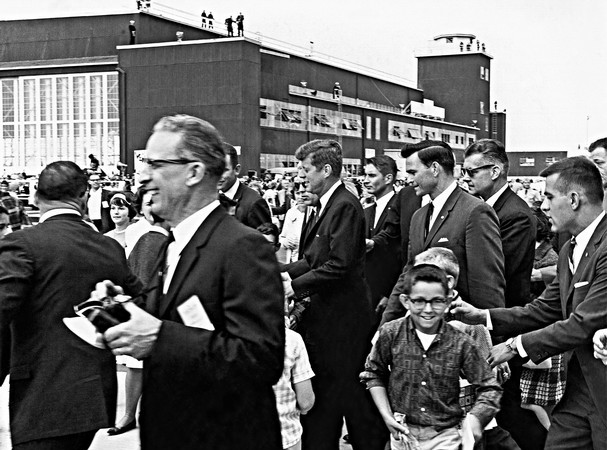 President John F. Kennedy greets fans (including a young Pastor Dennis Conner) during his visit to Point Mugu Naval Air Station, California, in 1962.